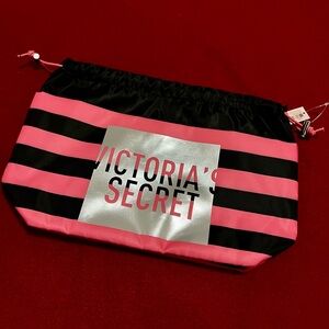 Victoria's Secret Pink and Black Striped Cosmetic Bag
